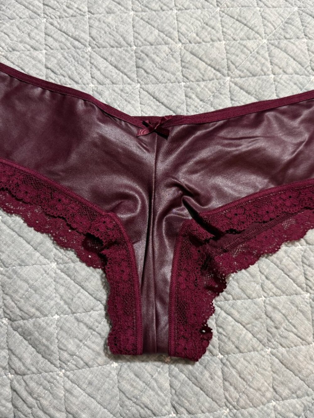 Victoria's Secret Very Sexy Satin Pleather Burgundy Cheeky Panty Size Large NWT